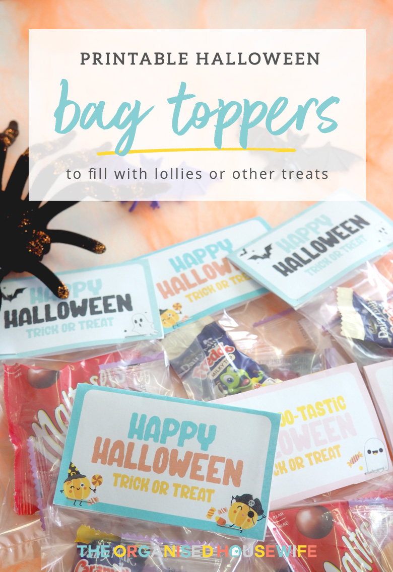Use these fun and spooky Halloween Bag Toppers for Treats and Lollies for the kids to give their friends at school or to share with others in the neighbourhood.