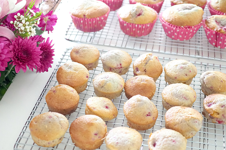 I love these deliciously moist White Chocolate and Raspberry Muffins recipe because they make 12 regular sized muffins plus 24 mini muffins, which are a great snack size for the bento lunchboxes. And... they are freezer friendly too!