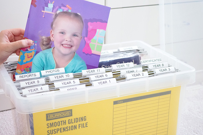 I'm such a sentimental mum and have kept so many school trinkets over the years. Here is the system I use to keep those special school keepsakes organised!