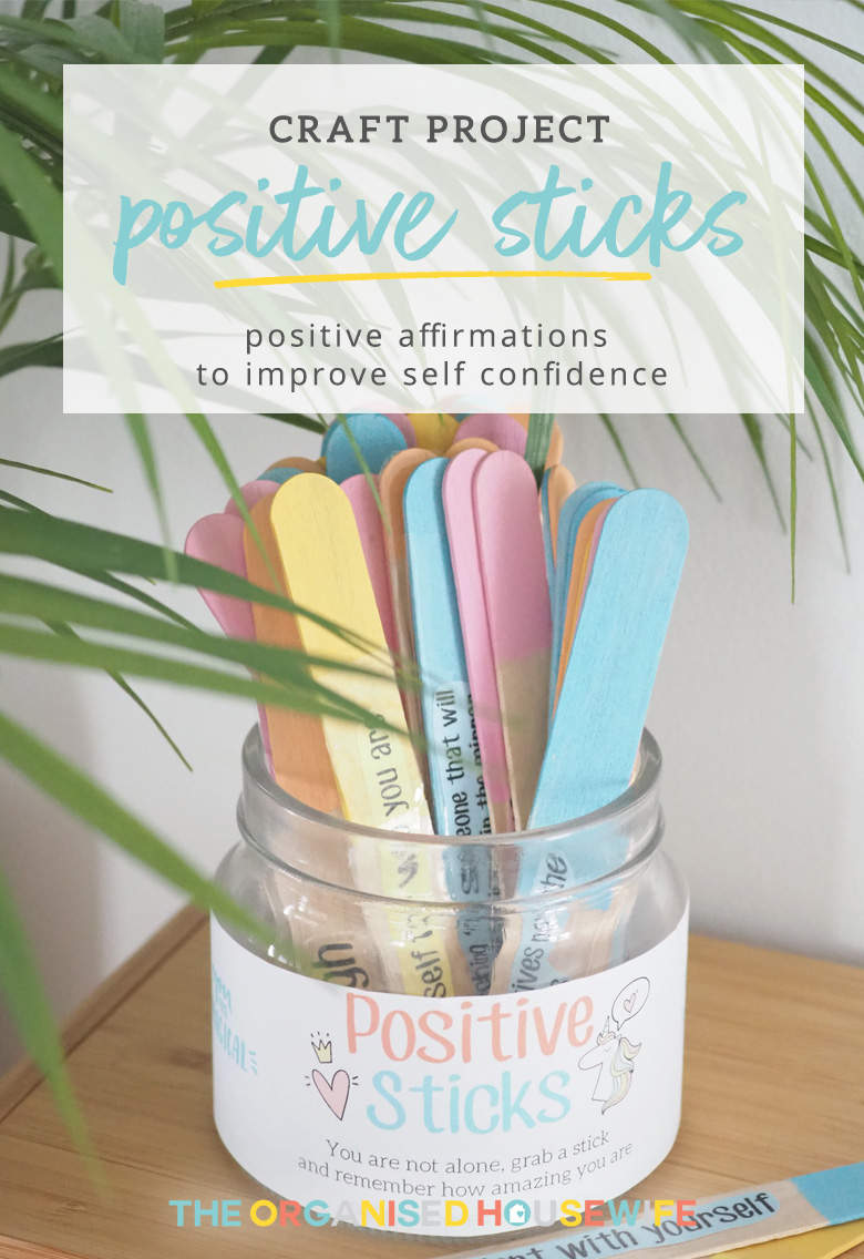 These Positive sticks are a quick and easy craft project to help defeat feelings of anxiety or self-doubt. The affirmations are sure to make you smile!