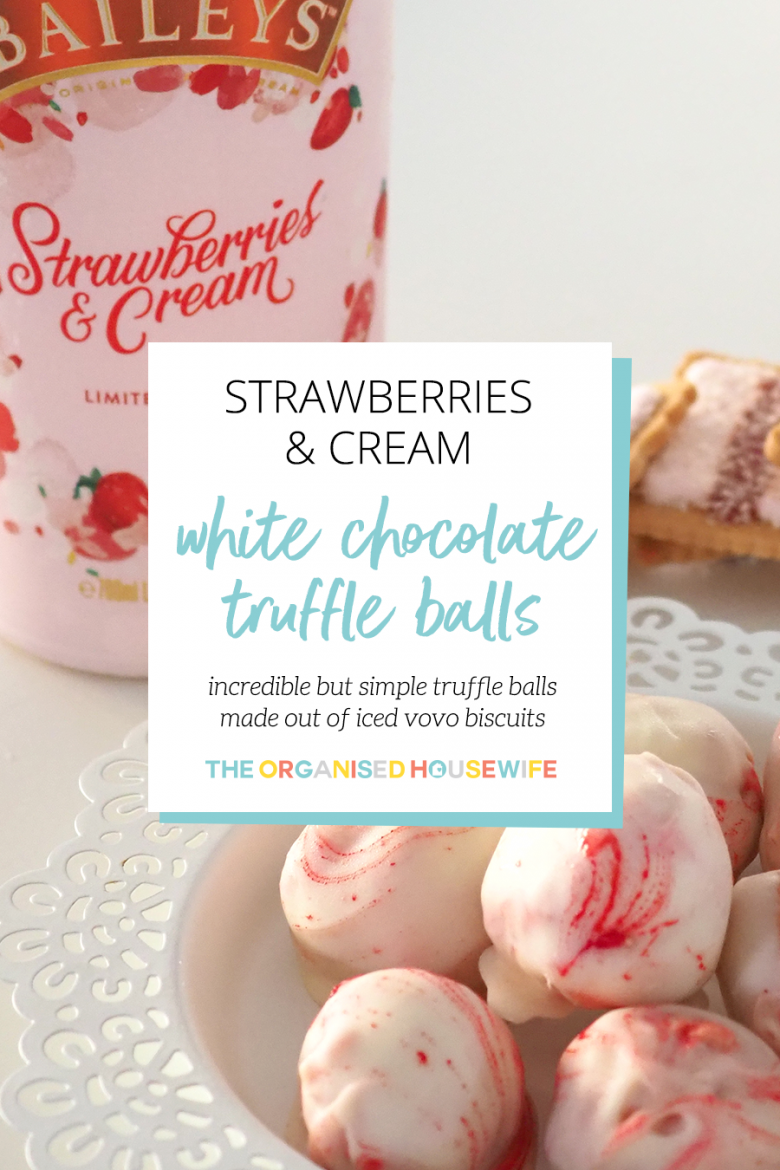 I just don't know how else to describe these incredible Strawberries & Cream White Chocolate Truffle Balls made out of VoVo biscuits, besides amazeballs!!! The sweetness of the centre and the hard surface of the white chocolate on the outside, these truffle balls are simply to die for. 