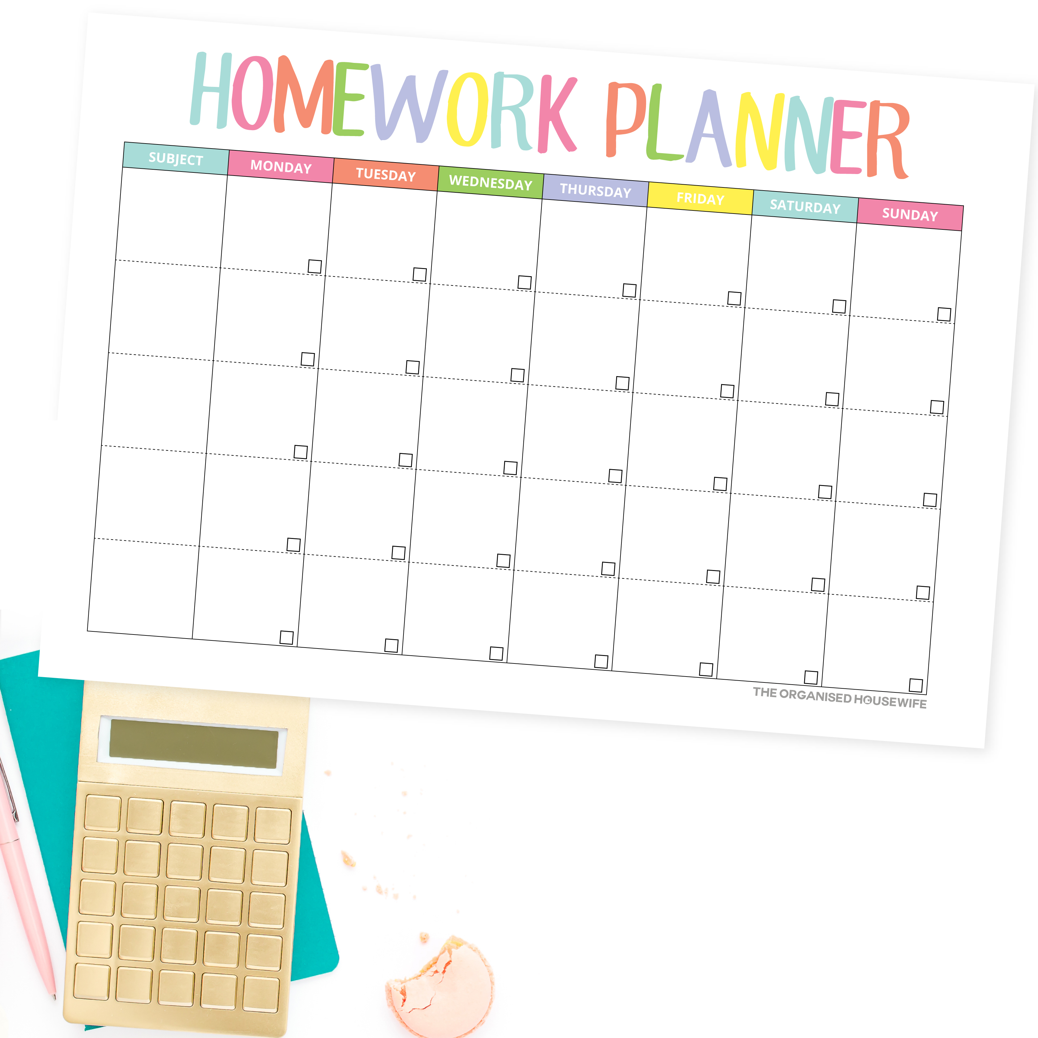 Homework planner for tween and teenage school children
