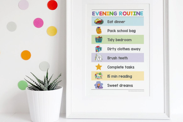 Printable A4 Evening routine for kids and children