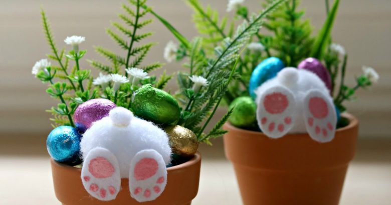 DIY Easter Craft Ideas for Kids in 2019. Bunny Bottom pot plants.