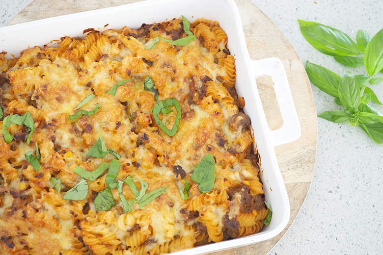 Easy dinner idea quick beef and corn pasta bake