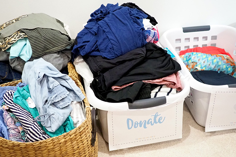 Unwanted clothes perfect for charity bin.