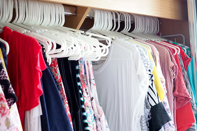 Declutter wardrobe. Clothing items to donate.