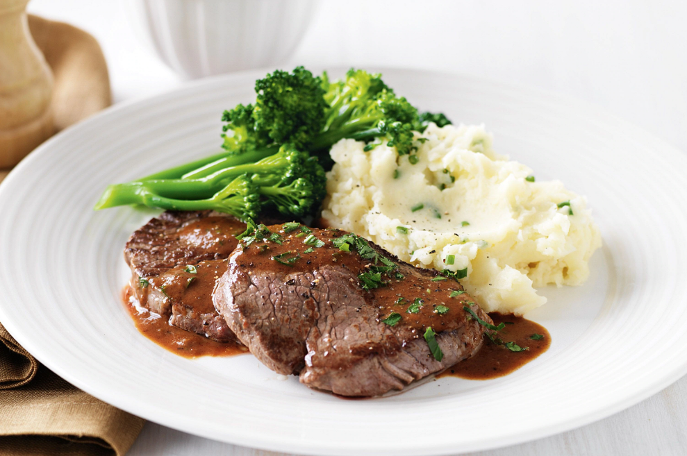 Steak with mash and veggies - family meal plan ideas