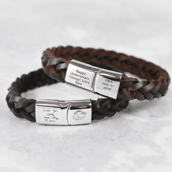 Engraved personalised leather bracelet for dad this Father's Day