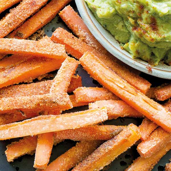 Healthy carrot chip and avocado dip recipe