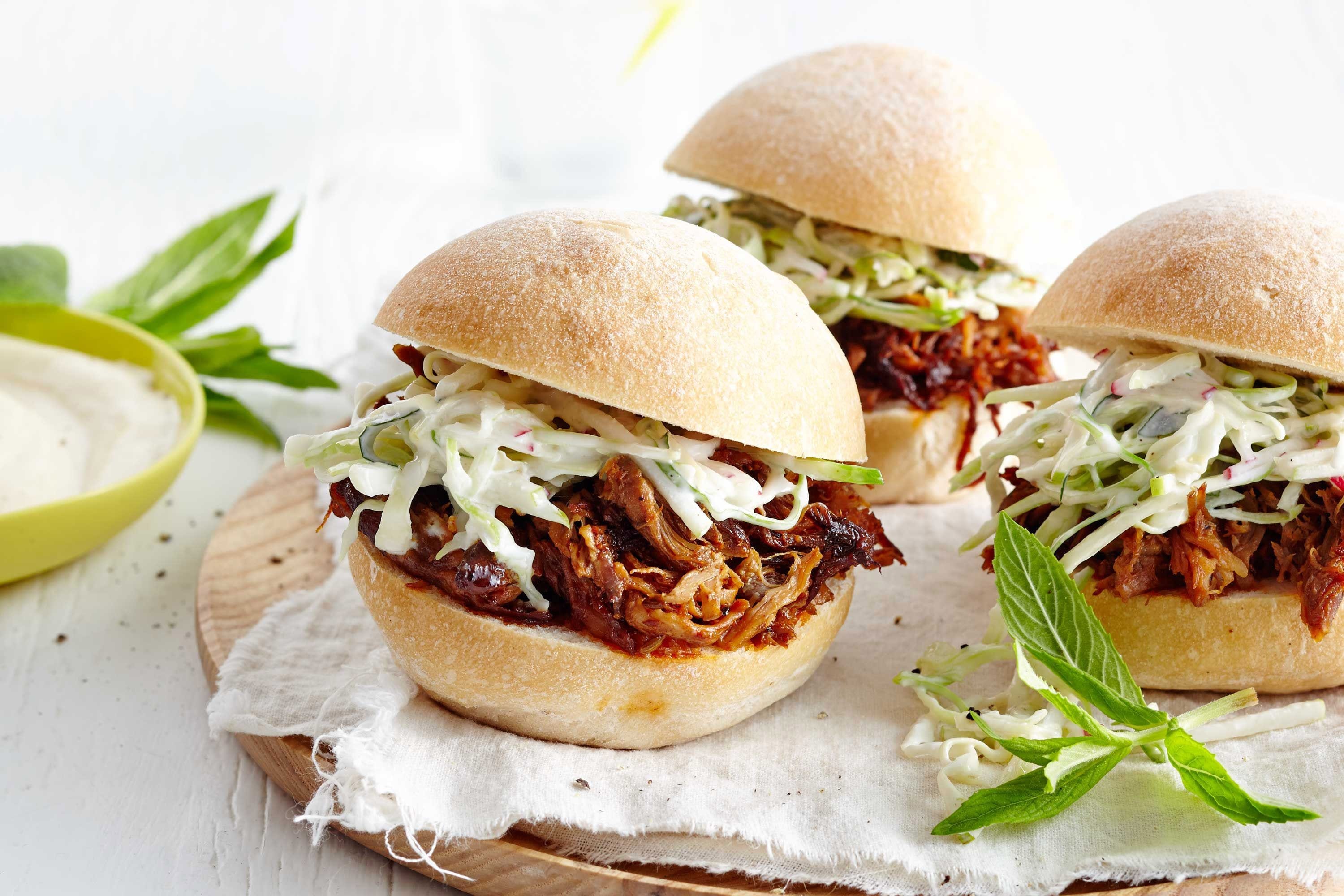 Pulled pork rolls with apple and radish coleslaw dinner meal planning