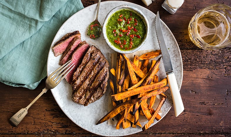 Fillet Steak With Chimichurri Sauce and Sweet Potato Fries Recipe