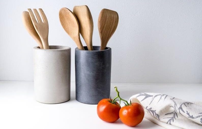 Concrete utensil holder for organised kitchen