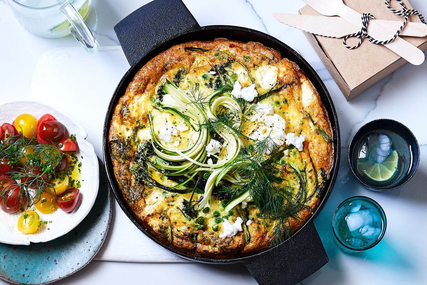 Goat's cheese and vegetable frittata with tomato salad keto recipe