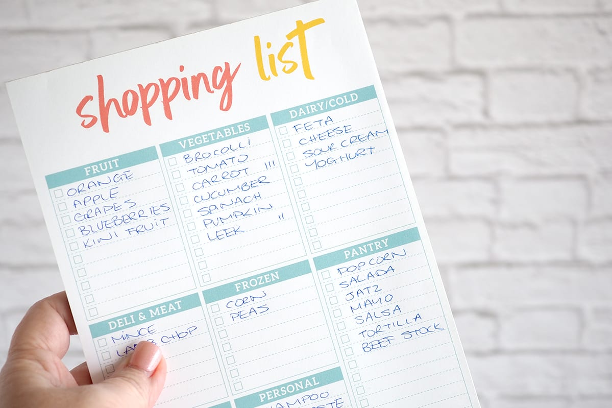 Shopping list with categories for easy supermarket shopping