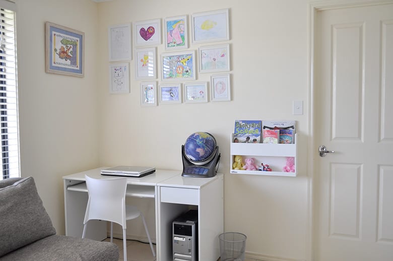 Kids artwork wall with framed art