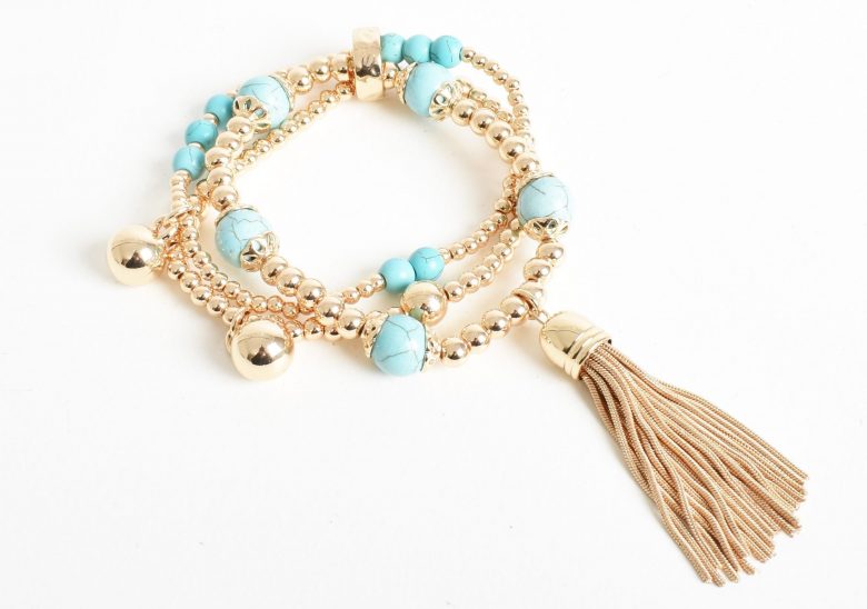 Gorgeous gold and blue tassel bracelet