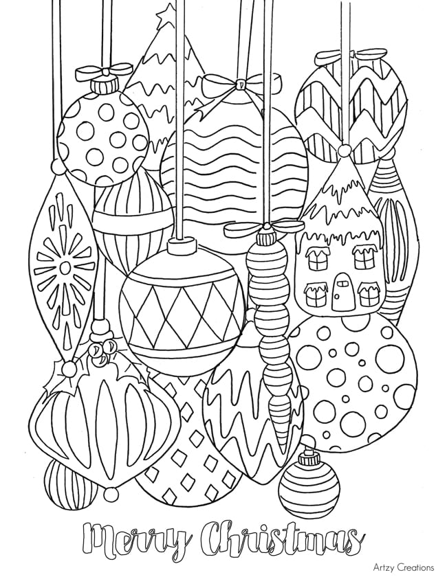 Christmas ornaments baubles decoration colouring page