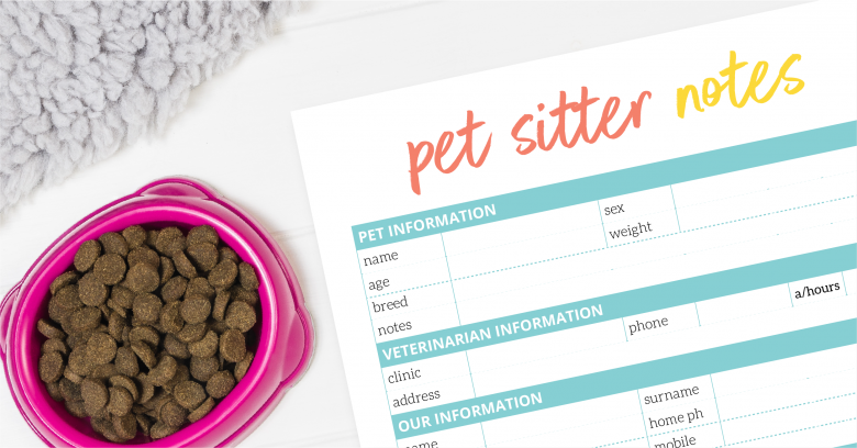 Pet sitter note printable by The Organised Housewife