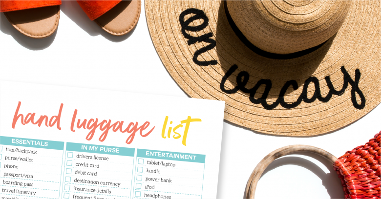 Packing hand luggage printable list for holiday and trip