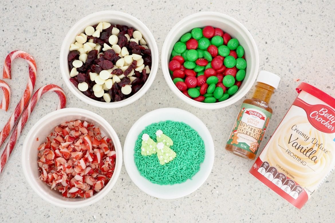 Cookie decorating ingredients for Christmas