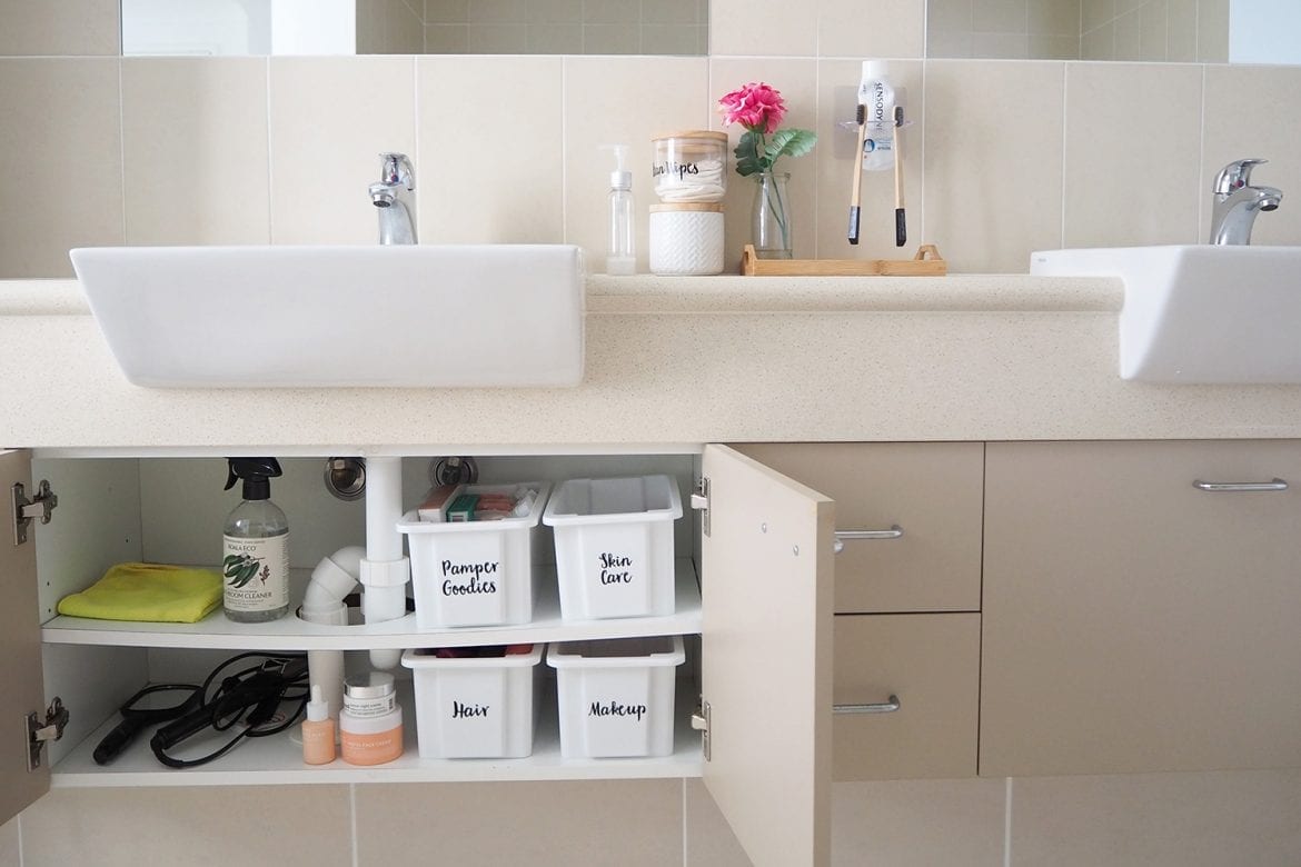 Organised and tidy bathroom cupboard clutter free