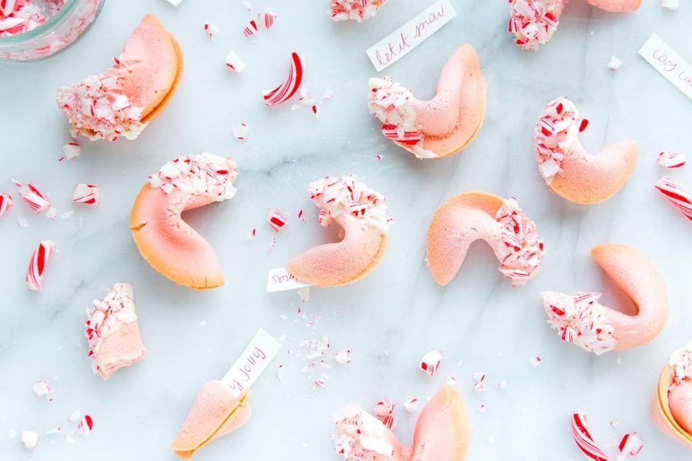 White Chocolate Candy Cane Fortune Cookies