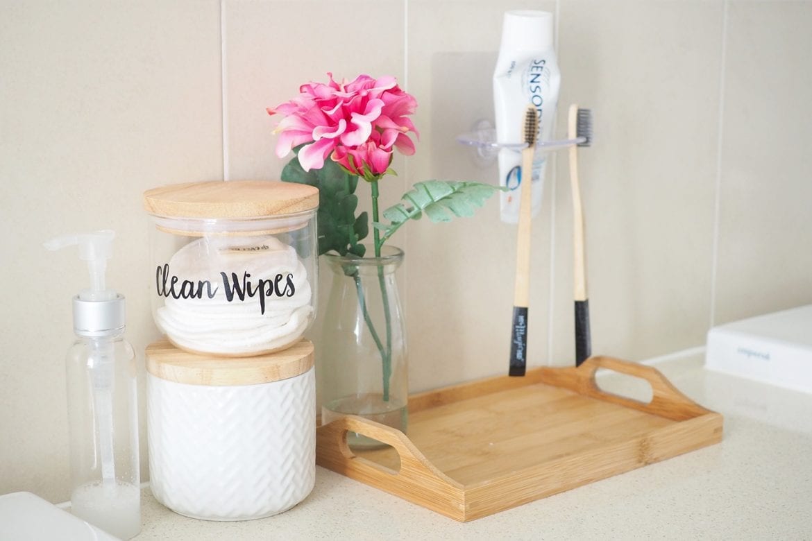 Products to keep bathroom bench tidy and clutter free