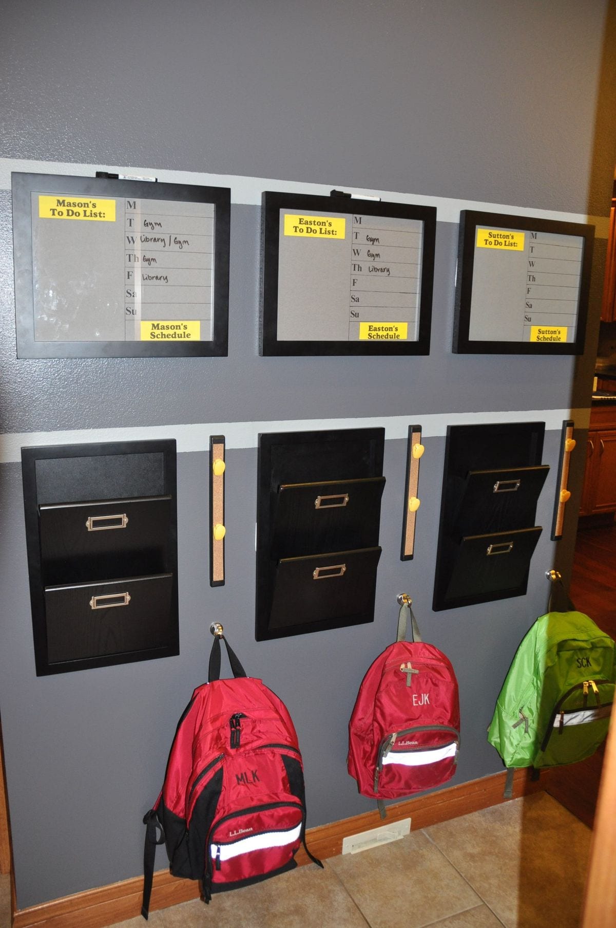 School bag and homework nook at home