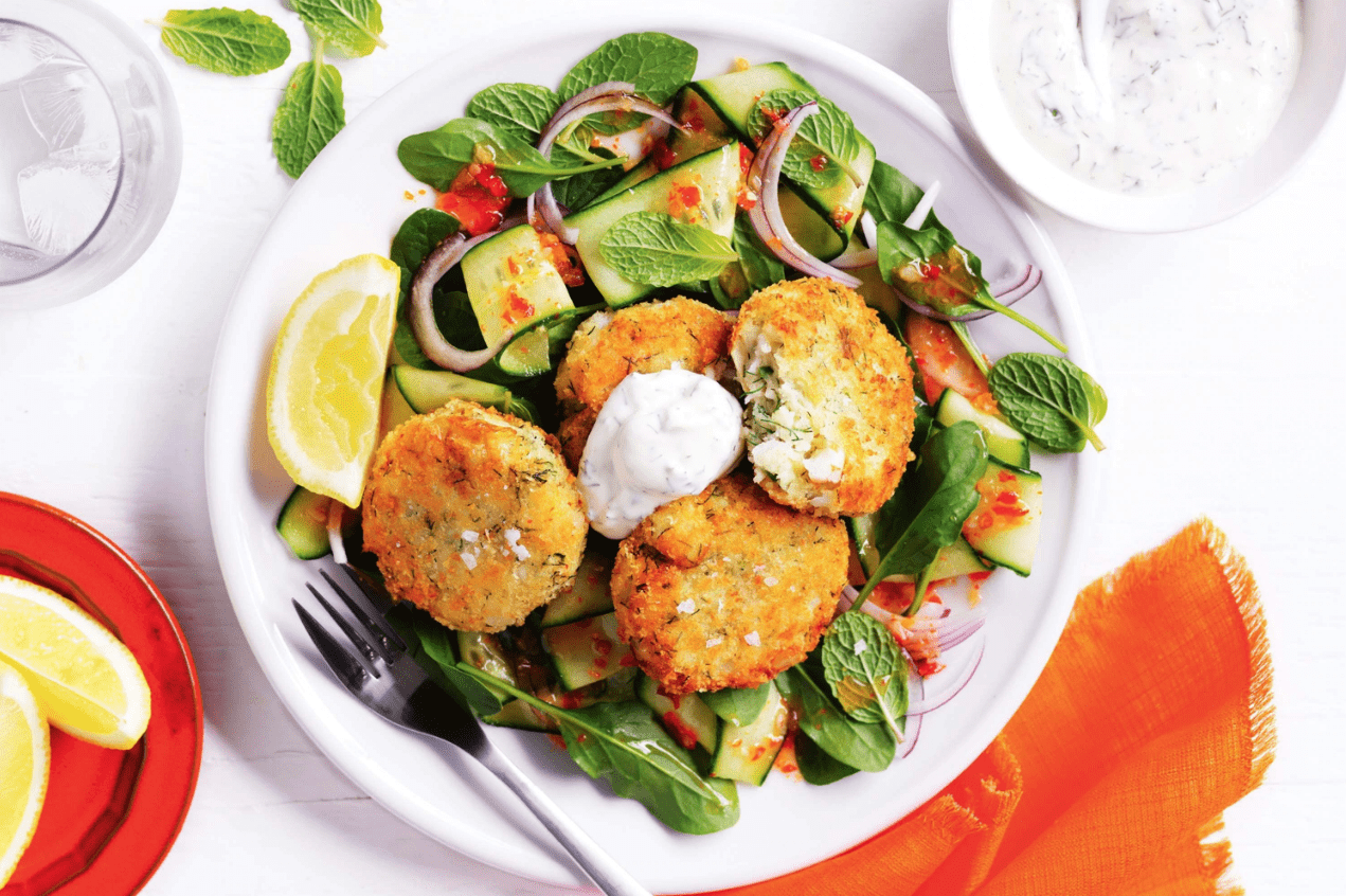 Fish cakes with cucumber salad easy dinner