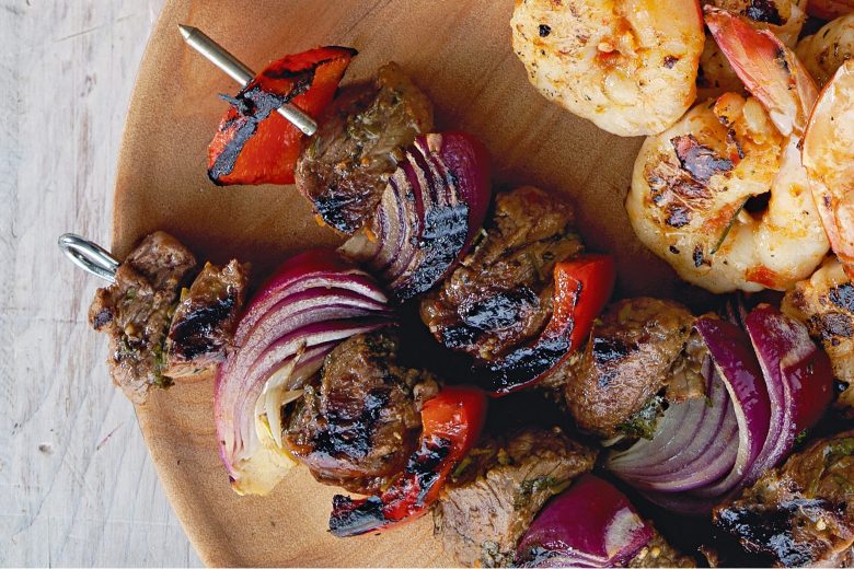 Lemon and coriander lamb skewers