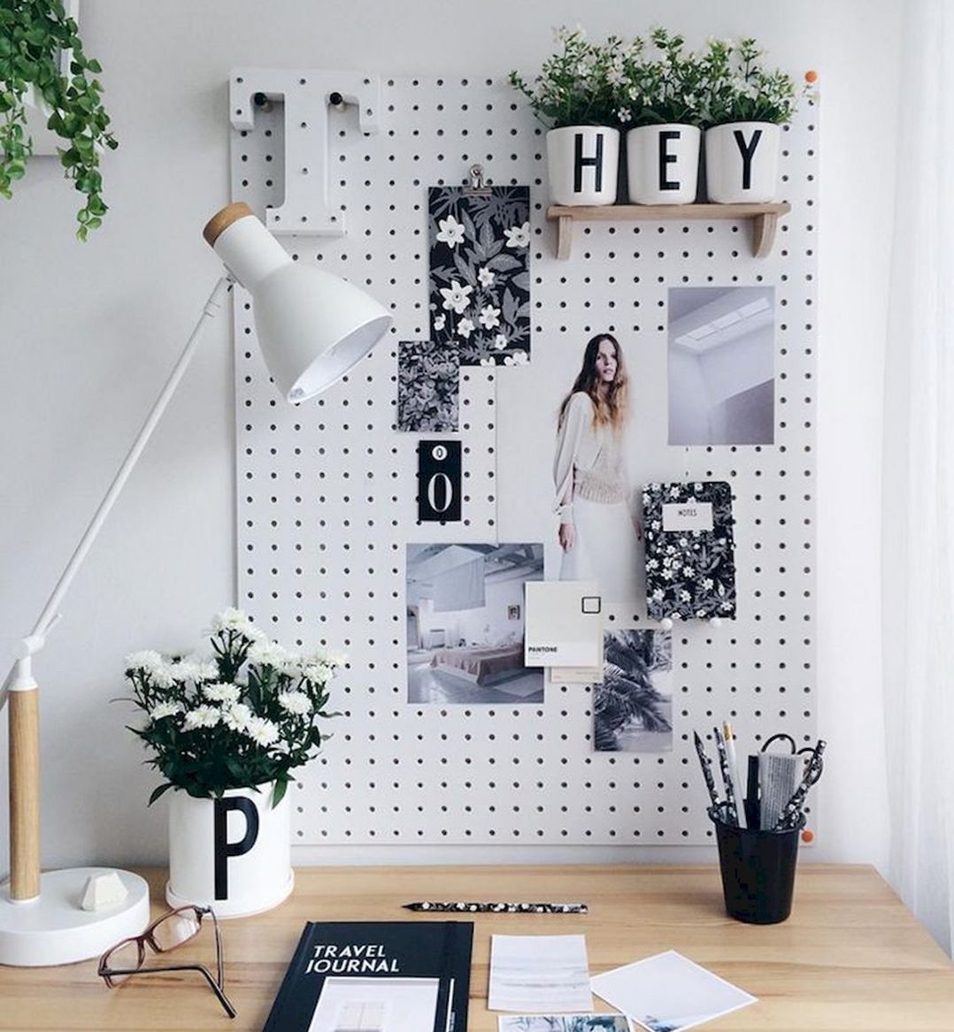 Fresh bright vision board for home office space