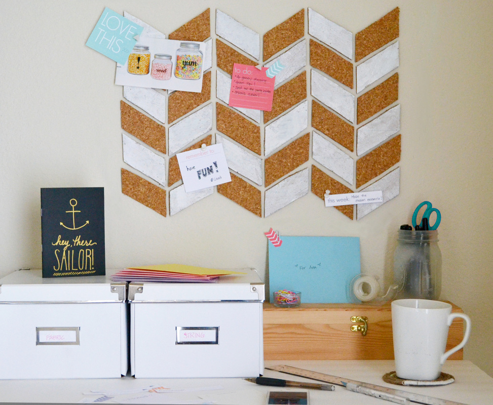 Herringbone corkboard DIY pattern for office