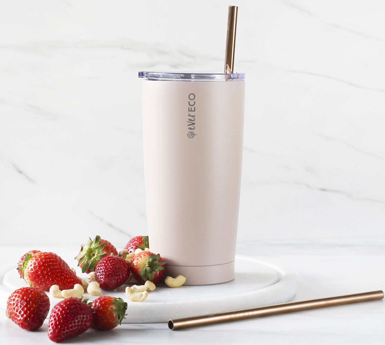Insulated tumbler with stainless steel straw