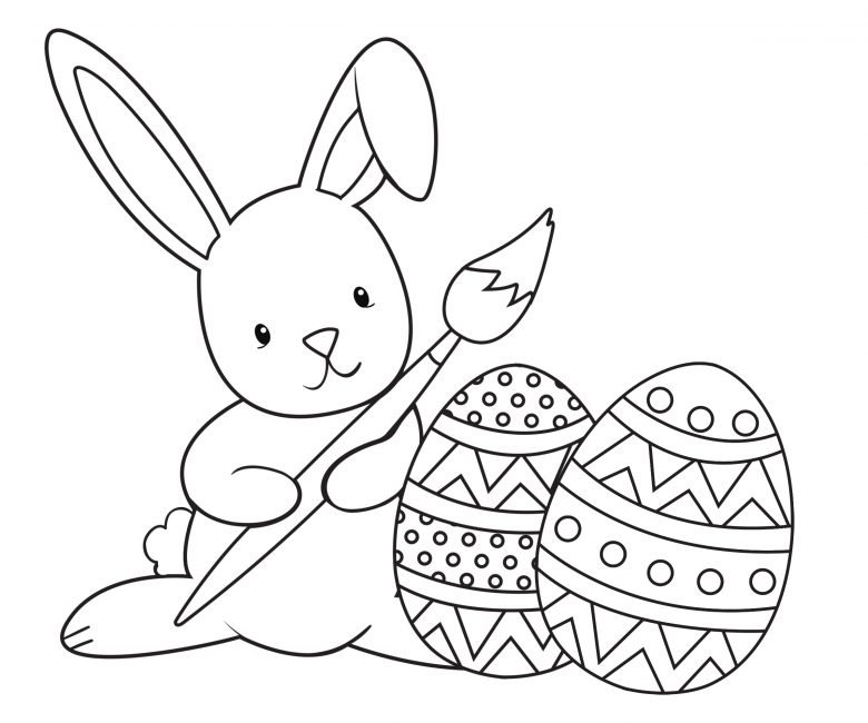 rabbit and eggs colouring page free printable