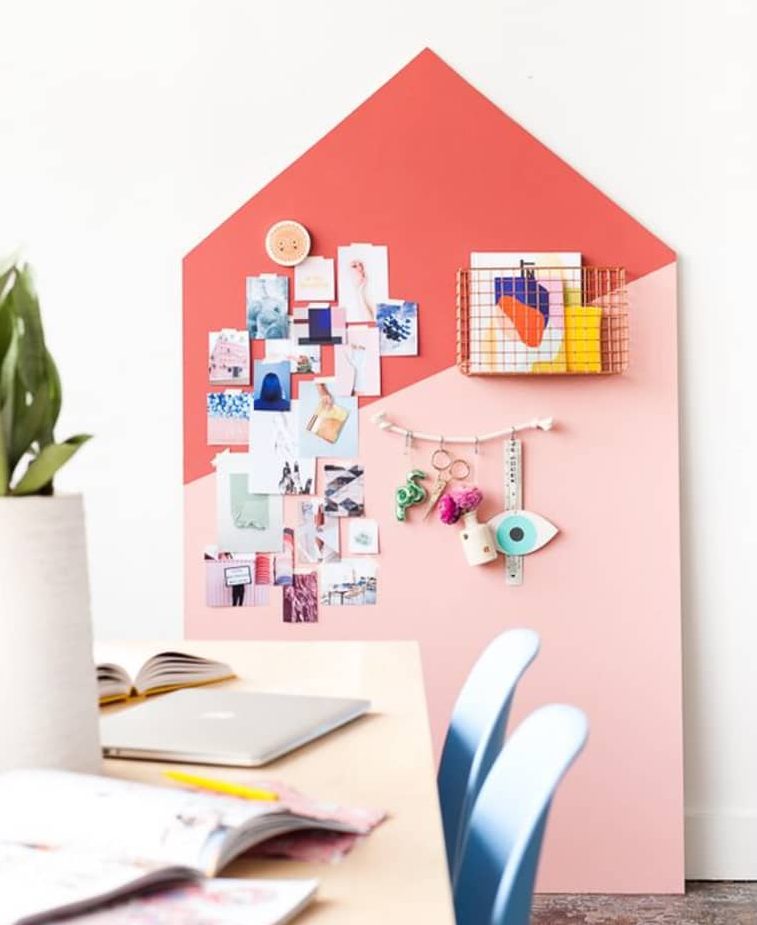 Colourful pin board with pegs and basket