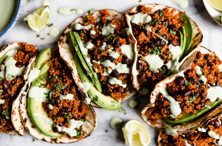 Quinoa & Black Bean Tacos (with Cilantro Lime Crema!)