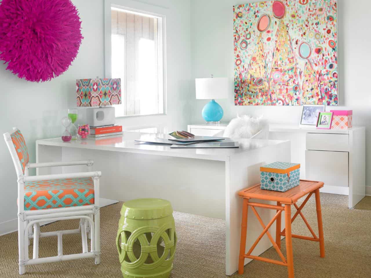 Colourful orange and teal home office