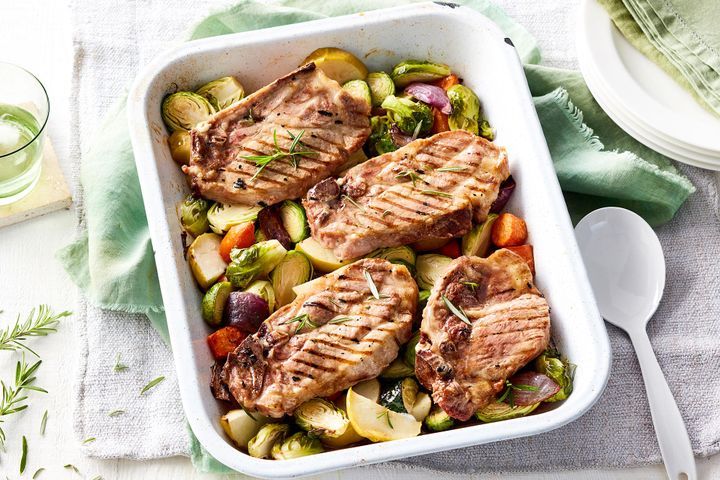 Pork chops with roast vegetables