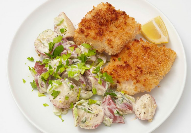 Oven-Fried Fish with Potato Salad