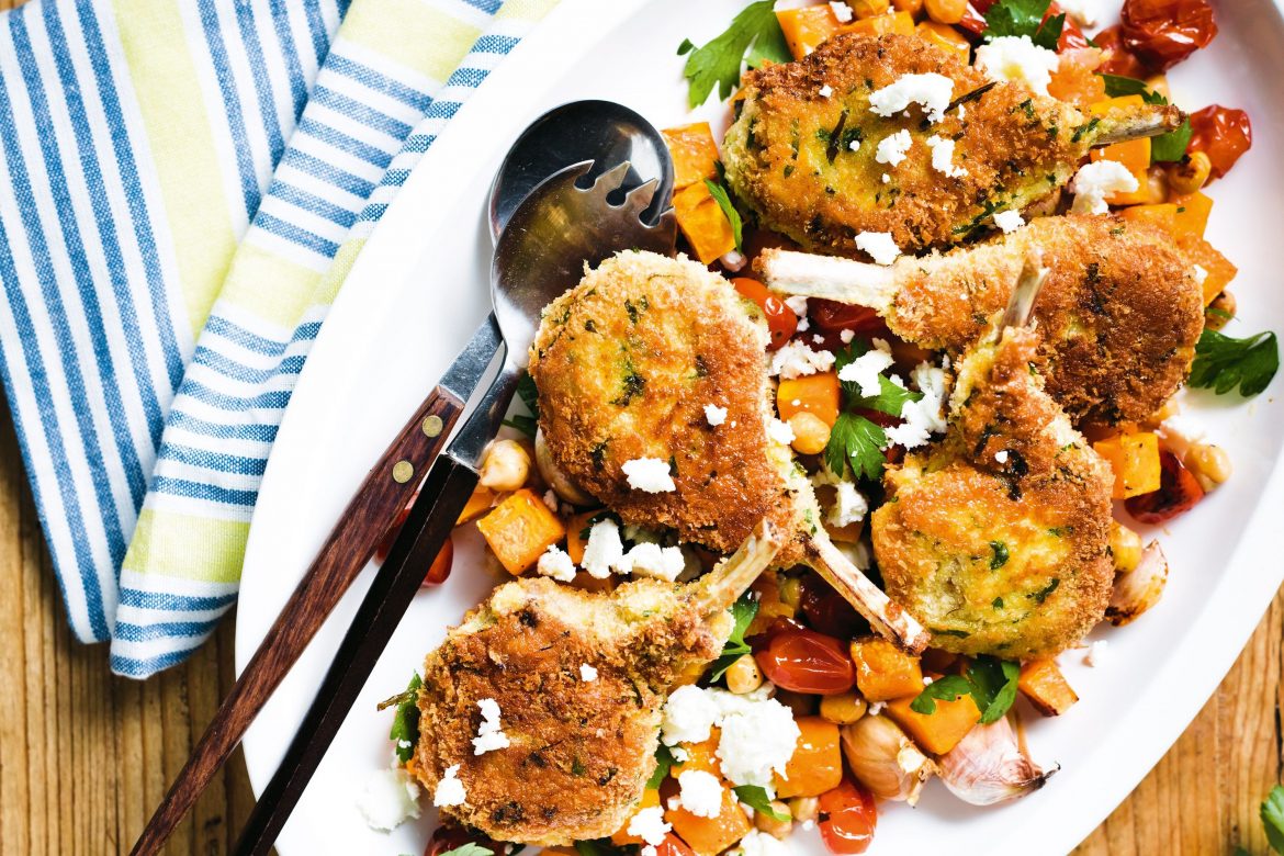 Crumbed lamb cutlets with warm pumpkin salad