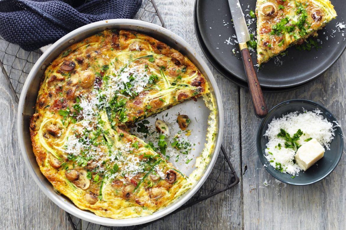 Mushroom, Zucchini and Bacon Family Frittata