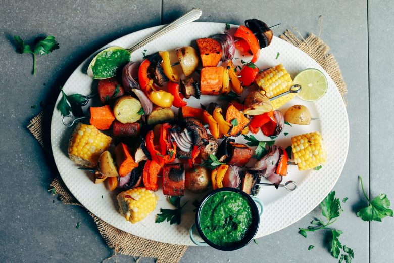 Grilled Veggie Skewers with Chimichurri Sauce