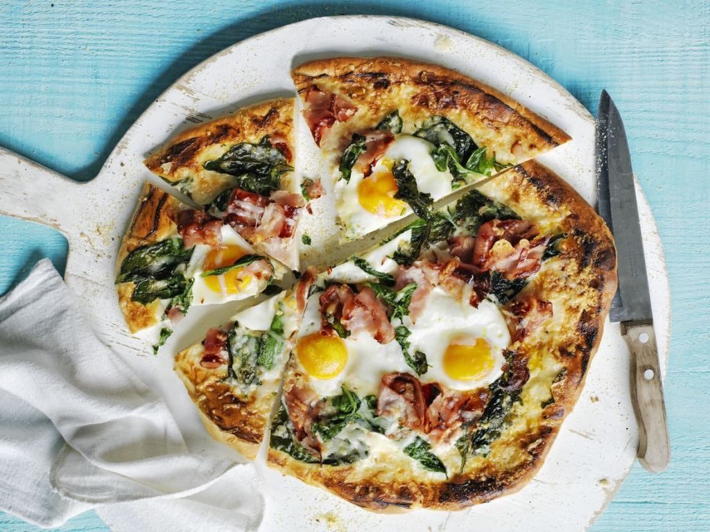 sunny side up egg, spanich and cheese pizza fathers day breakfast idea