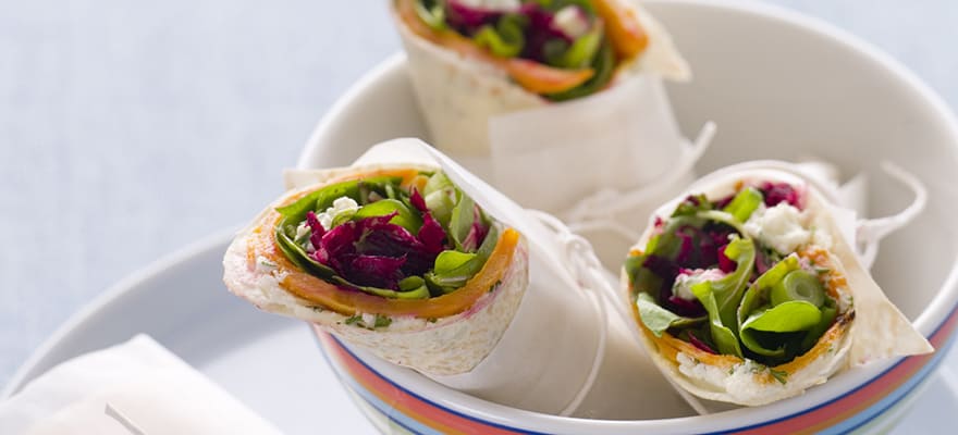 roasted sweet potato and beetroot wrap