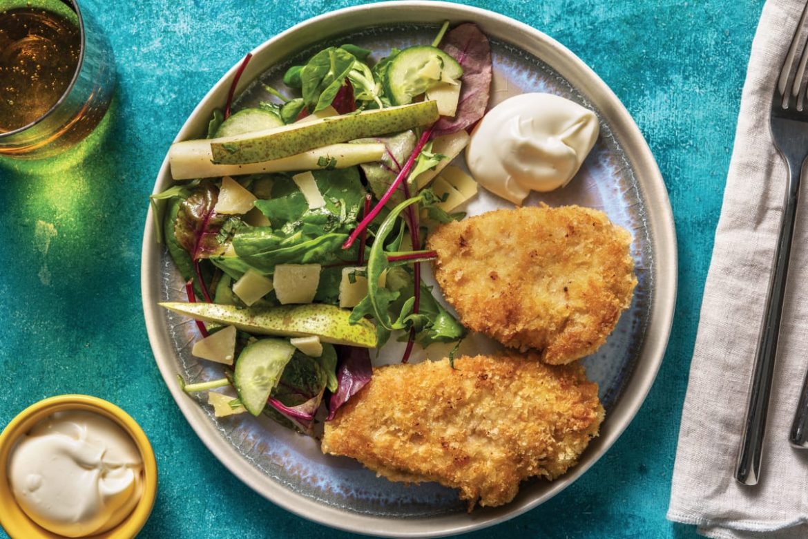 chicken schnitzel and salad easy and quick recipe