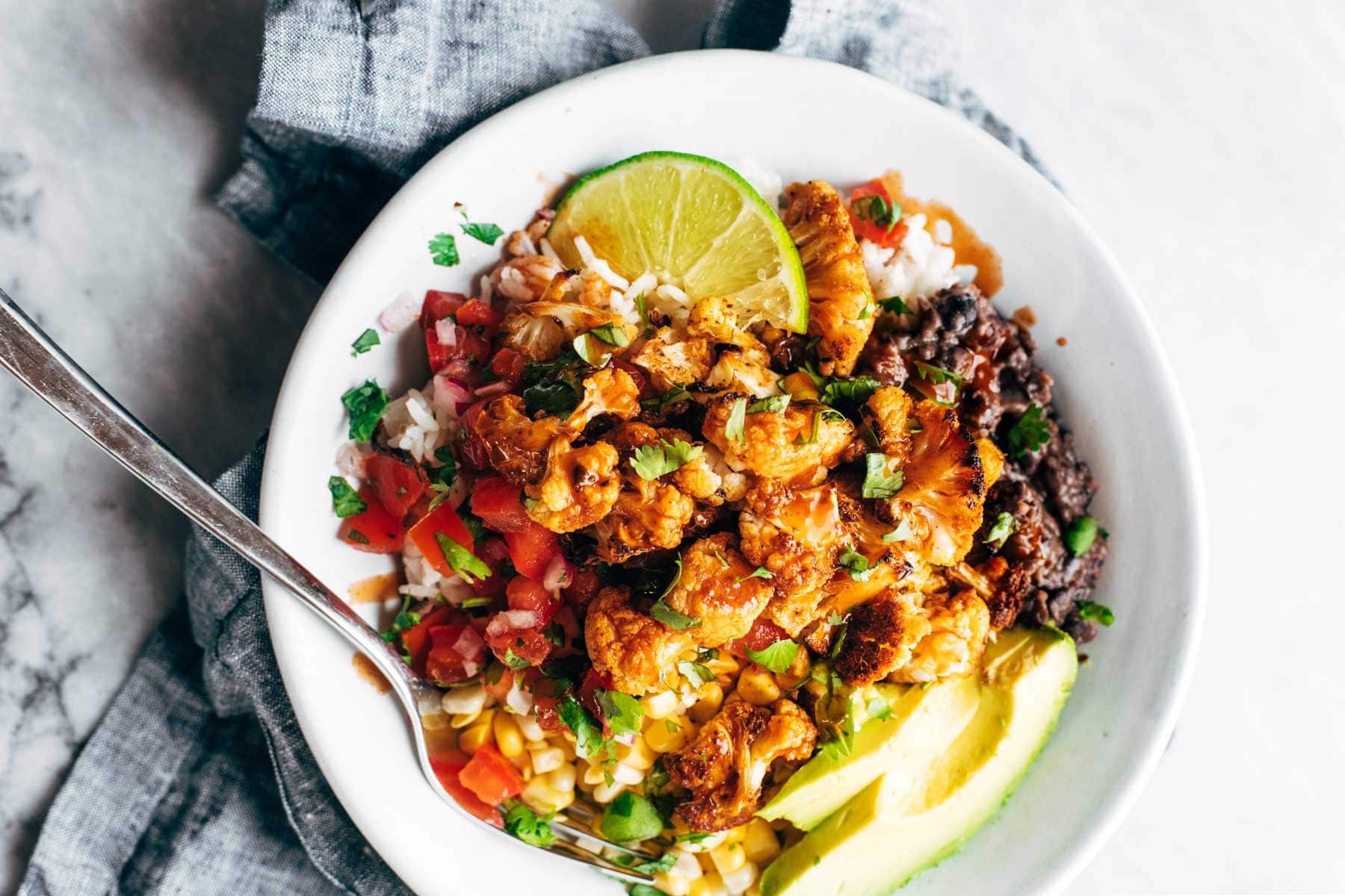 Roasted Cauliflower burrito bowl