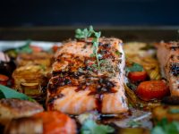 Glazed Balsamic Salmon and Roast Vegetables