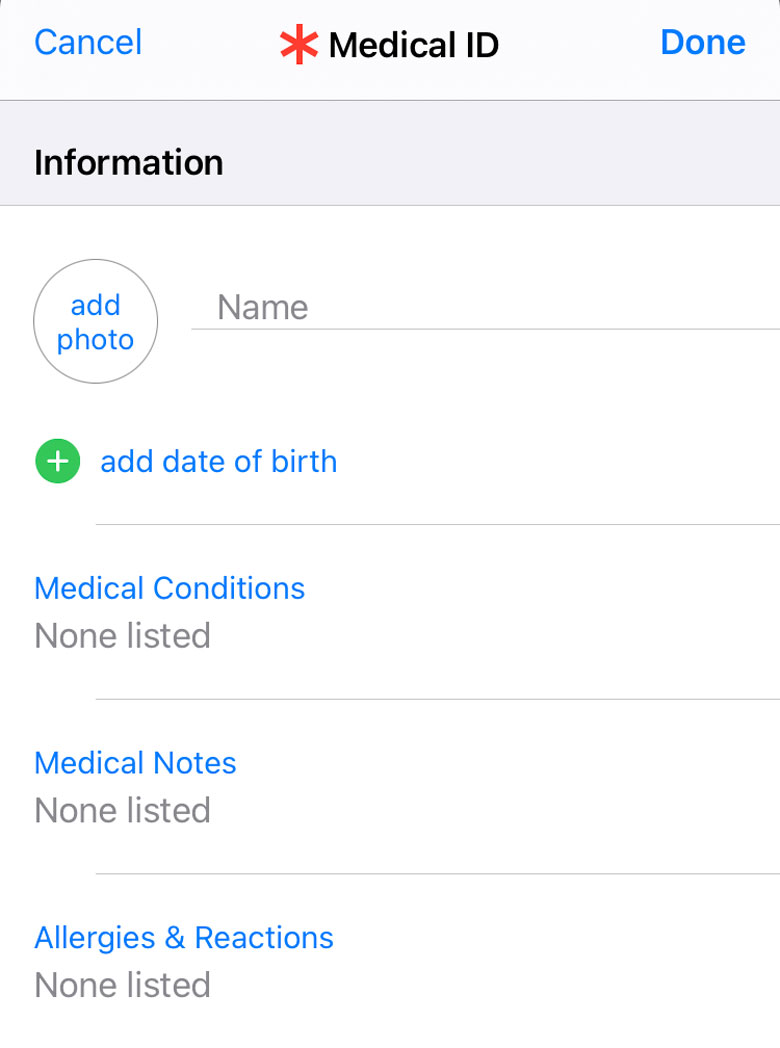 Medical ID iPhone safety feature