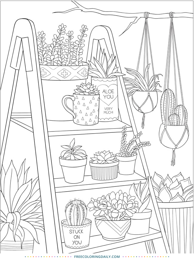 house plants free colouring in page printable